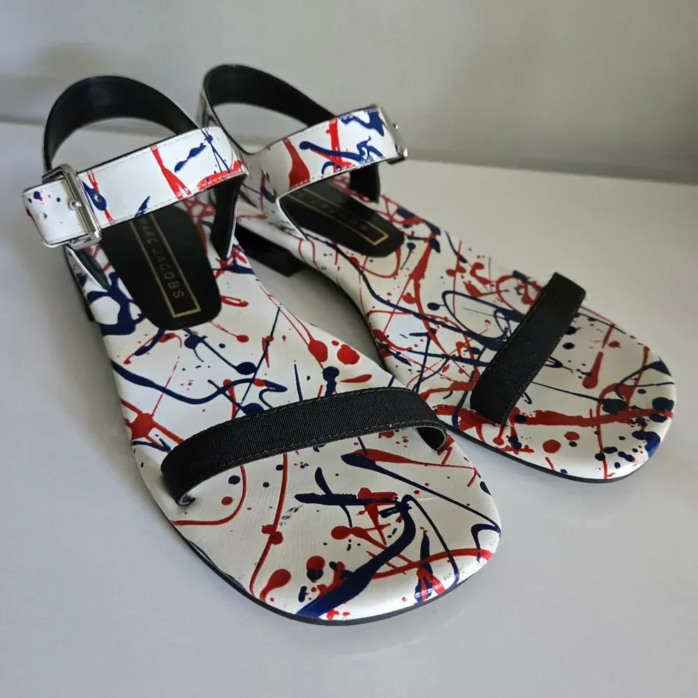 Marc Jacobs Elizabeth Multi-Color Paint Splatter Flat Sandal, Size 38 / US 8